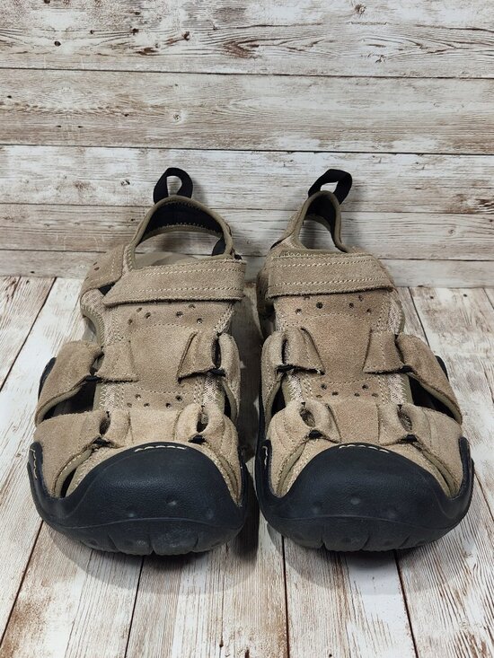 CROCS Swiftwater Men\'s 13 Beige Leather Outdoor Fisherman Shoes Sandals 204251 main image 4